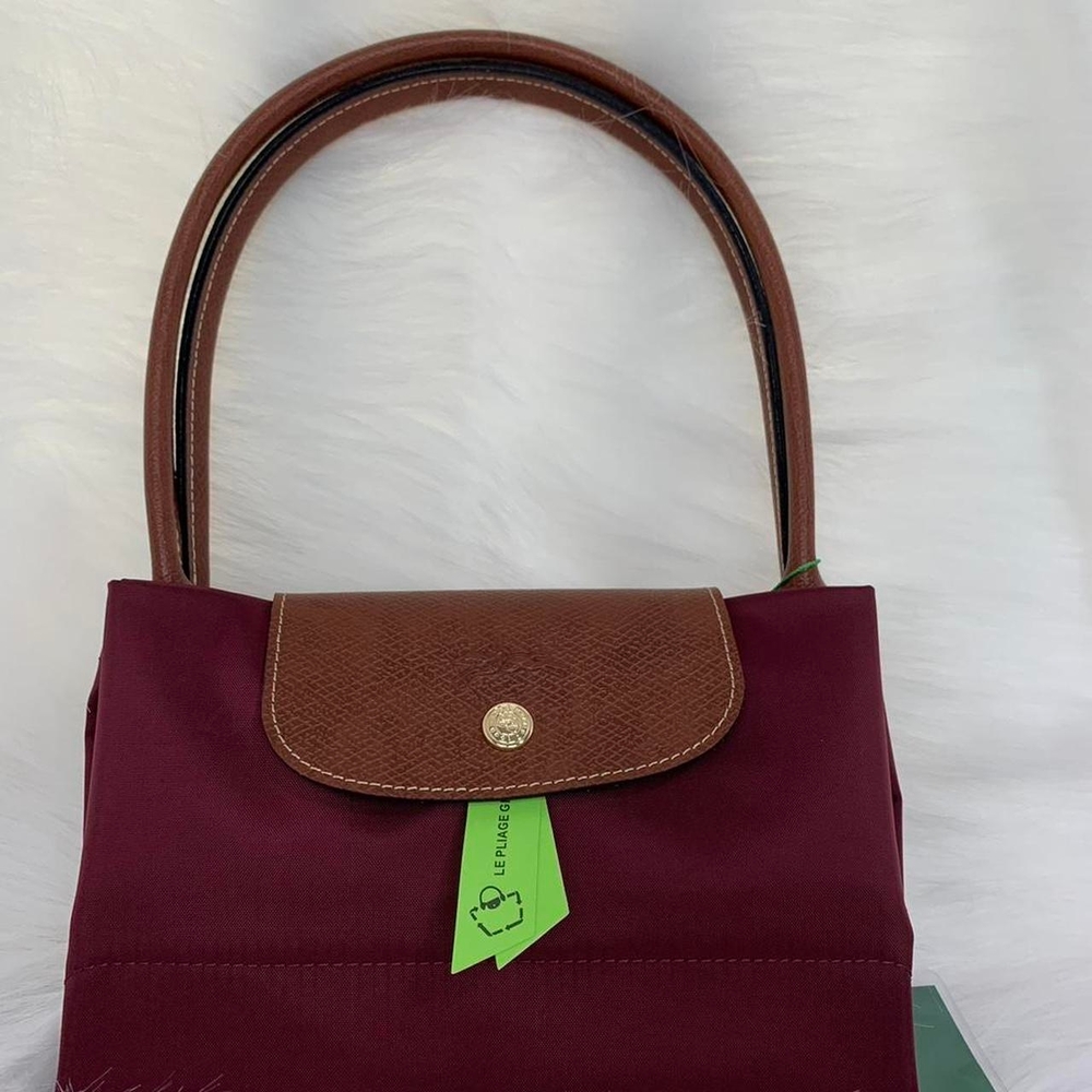 NWT Longchamp Le Pliage Original Burgundy Medium Handbag Canvas Shoulder Tote M - Picture 2 of 7